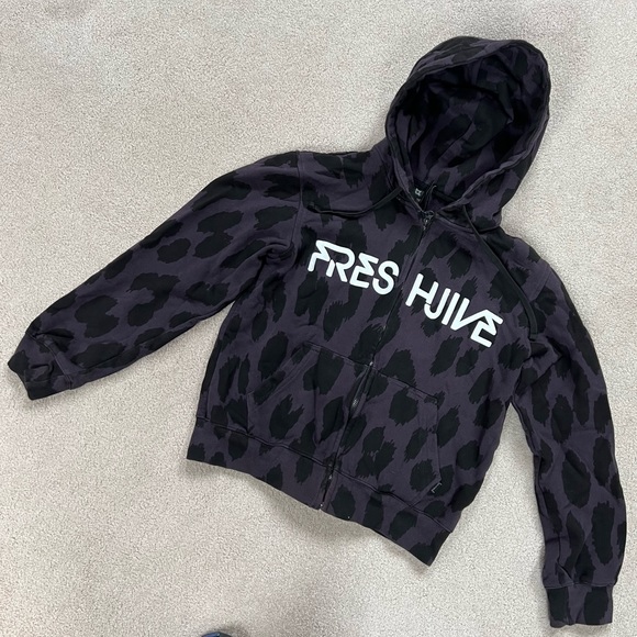 freshjive Tops Freshjive Leopard Print Zip Up Sweatshirt Hoodie